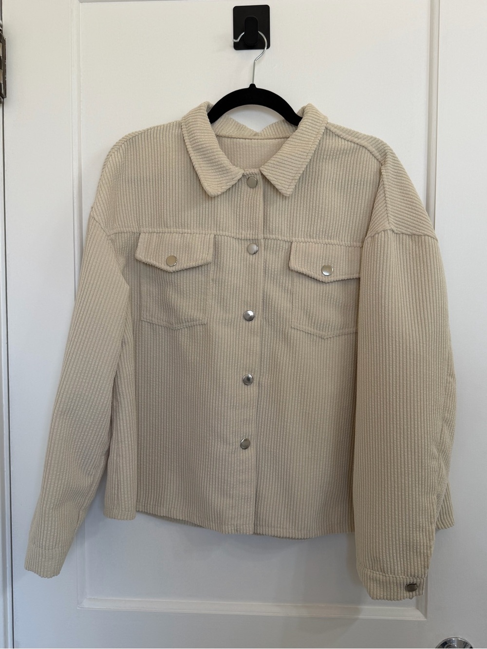 SHEIN Cream corduroy Button-Front Jean Jacket